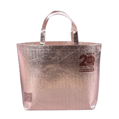 Saco de embalagem não tecido de laminação portátil para produtos alimentares e material Eco PP de ouro rosa