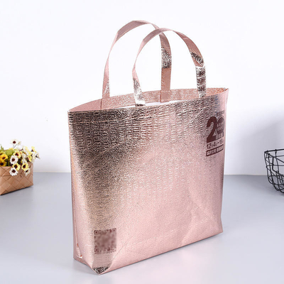 Saco de embalagem não tecido de laminação portátil para produtos alimentares e material Eco PP de ouro rosa