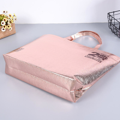 Saco de embalagem não tecido de laminação portátil para produtos alimentares e material Eco PP de ouro rosa