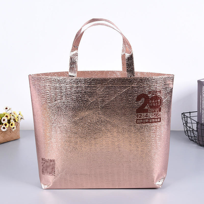 Saco de embalagem não tecido de laminação portátil para produtos alimentares e material Eco PP de ouro rosa