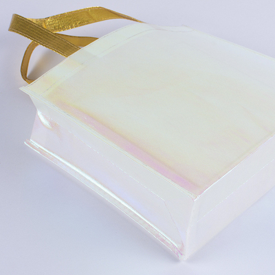 Exposição Logotipo personalizado Rosa Holográfico Não Tecido Iriscente Tote Saco para presente de casamento