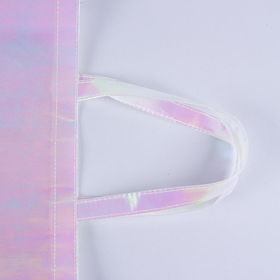 Exposição Logotipo personalizado Rosa Holográfico Não Tecido Iriscente Tote Saco para presente de casamento