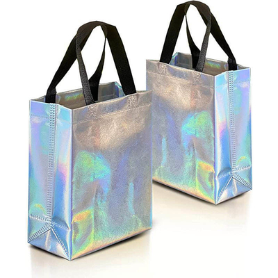 Saco de compras não tecido em metal prateado Holographic Design personalizado e cores Pantone