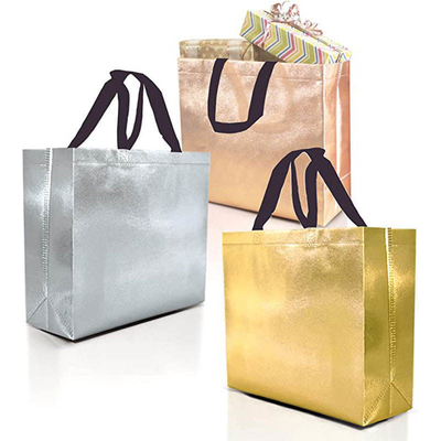 Saco de compras não tecido em metal prateado Holographic Design personalizado e cores Pantone