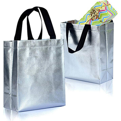 Saco de compras não tecido em metal prateado Holographic Design personalizado e cores Pantone