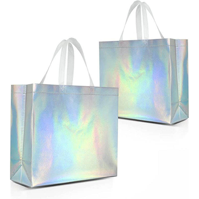 Saco de compras não tecido em metal prateado Holographic Design personalizado e cores Pantone