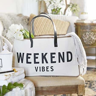 Impressão personalizada em tela grande Viagem de fim de semana Fuga de verão à praia Saco de toque com alças de couro