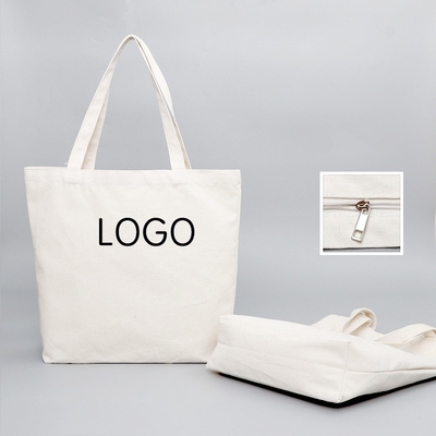 Mercadorias Logotipo personalizado Impresso Reciclado Plano Algodão Orgânico Tela Tote Sacos de compras com fecho
