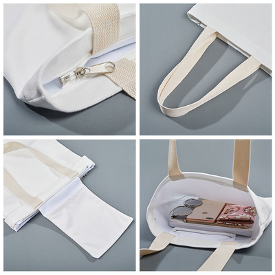 Mercadorias Logotipo personalizado Impresso Reciclado Plano Algodão Orgânico Tela Tote Sacos de compras com fecho