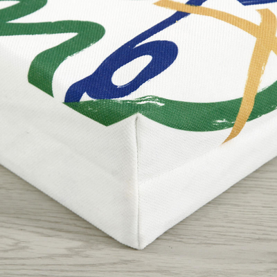 Saco de compras personalizado de tela colorida de grande capacidade com design e logotipo do rosto sorridente
