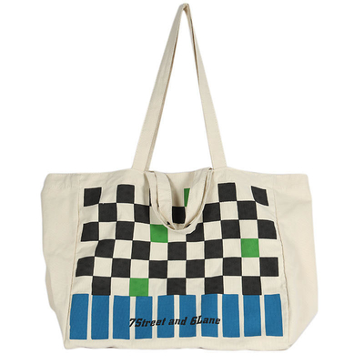 Logotipo personalizado Saco de tela de xadrez pesado para compras de contraste de cores na moda