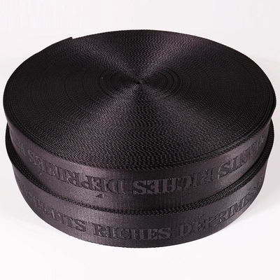 Logotipo personalizado tecido Jacquard Strap Webbing em cor preta para 38mm Nylon Shoulder Strap