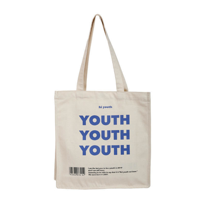 Logotipo personalizado impresso em tela reutilizável Bolsas de compras de algodão com bolso interior