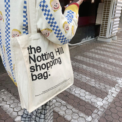 Logotipo personalizado impresso em tela reutilizável Bolsas de compras de algodão com bolso interior