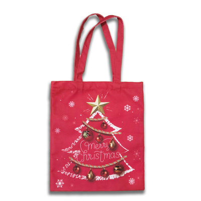 Saco de compras de lona de algodão de poliéster tamanho de logotipo personalizável para presente de Natal OEM / ODM