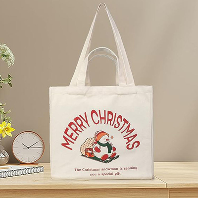 Saco de compras pesado personalizado de Natal de lona reutilizável com alça longa