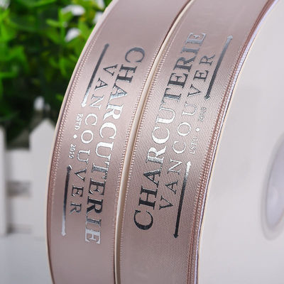 1 polegada fitas de cetim personalizado colorido logotipo impressão com ornamentação de folha de ouro