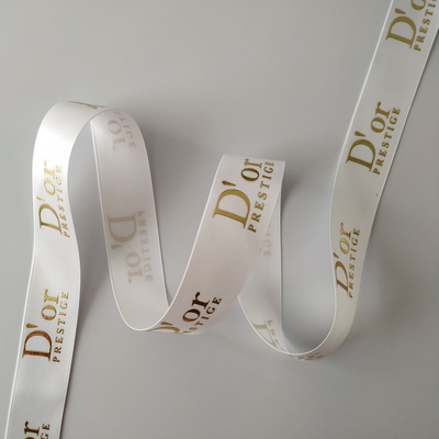 OEM aceito Folha de ouro personalizada Impressão 3D de logotipo fita satinada de poliéster para embrulho de presentes