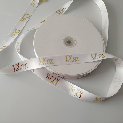 OEM aceito Folha de ouro personalizada Impressão 3D de logotipo fita satinada de poliéster para embrulho de presentes