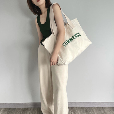 Saco de toque de lona de grande porte ecológico para compras Logotipo personalizado e OEM / ODM aceitável