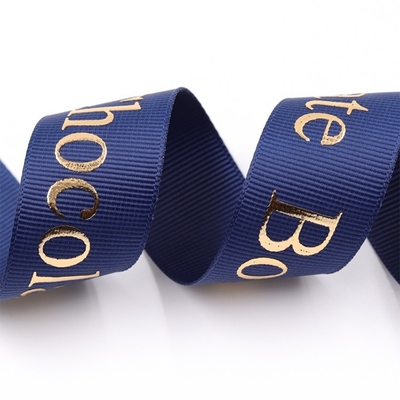 Folha de ouro 3D personalizada Eco Friendly Impressa fita de grão grosso de seda preta com logotipo em relevo