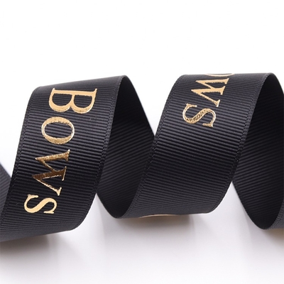 Folha de ouro 3D personalizada Eco Friendly Impressa fita de grão grosso de seda preta com logotipo em relevo