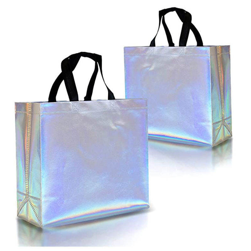 Saco de compras não tecido em metal prateado Holographic Design personalizado e cores Pantone