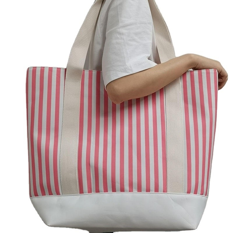 Saco de ombro de compras de mercado grande Saco de toque com listras de lona Ideal para compras de negócios