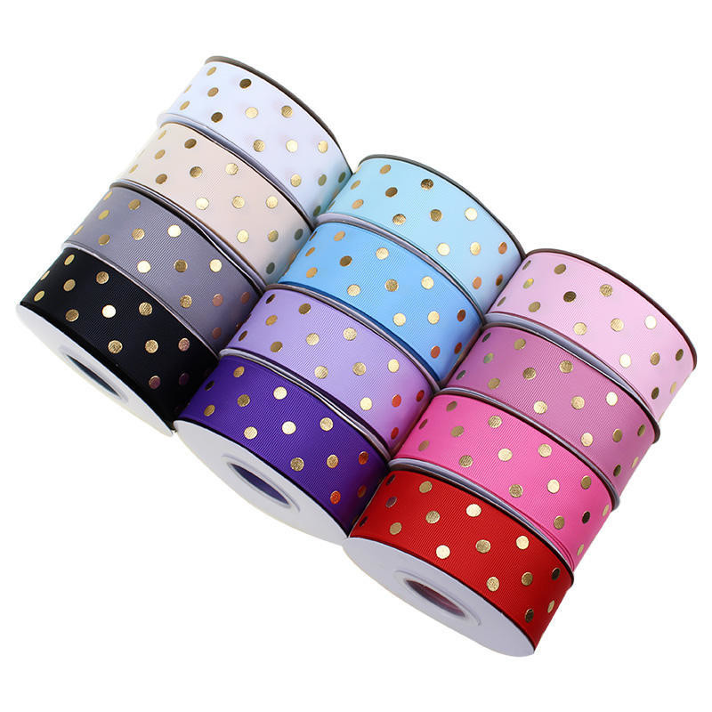 OEM aceito 1.5 polegadas personalizado Impresso Folha de Ouro Polka Dot Grosgrain fita 38mm para Arco de cabelo / embalado de presente